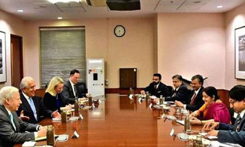 Khalilzad Briefs Swaraj on  Afghan Peace Process